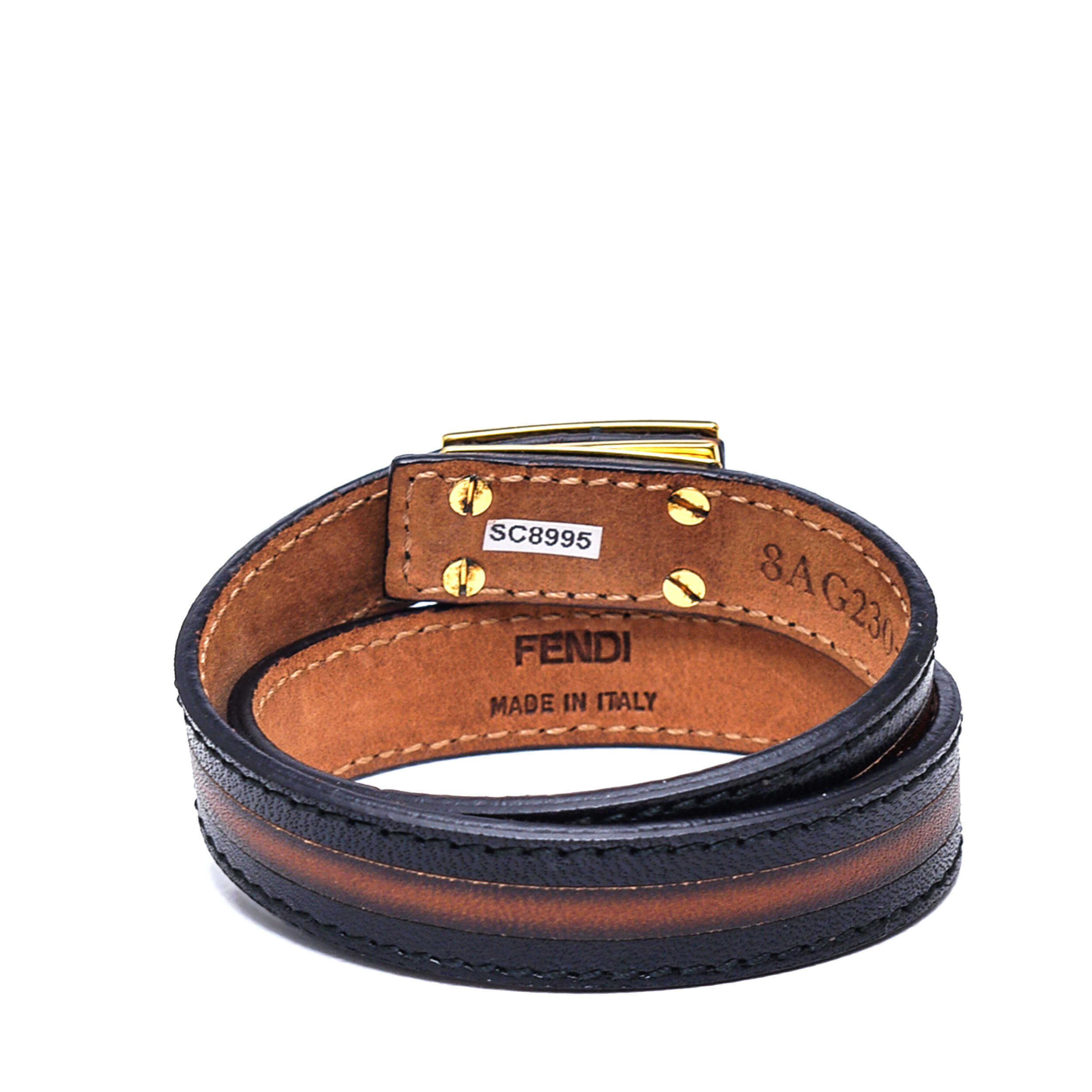 Fendi - Black&Brown Leather Gold Tone Double Tour Bracelet / G230